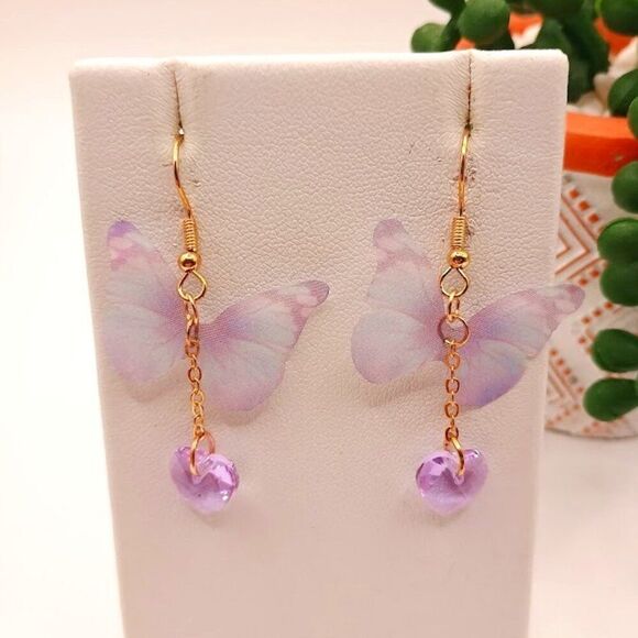 Whispery Thin Lavender Butterfly Earrings - Picture 1 of 3